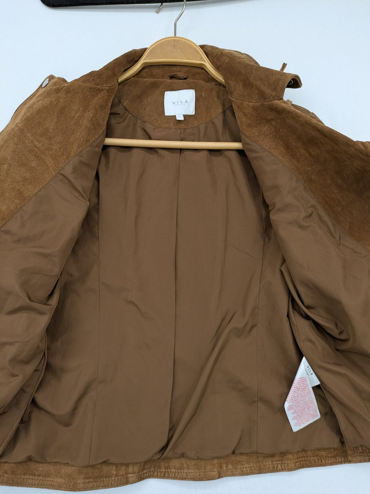 Vila brown biker jacket Vicris soft suede asymmetric zipper metal details