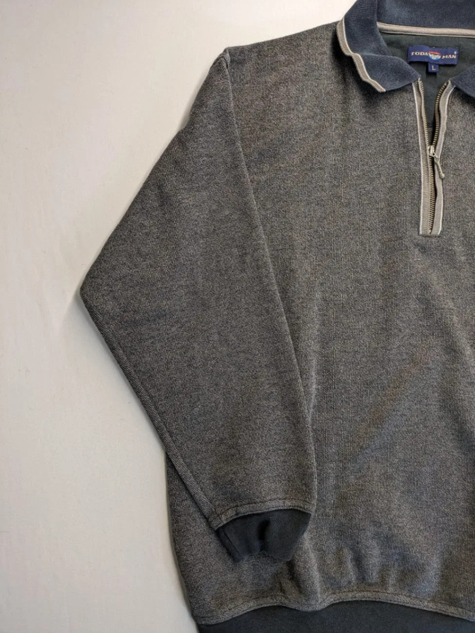 Today's Man turtle neck jumper multi grey melange with 1/4 zip and embroidered logo.