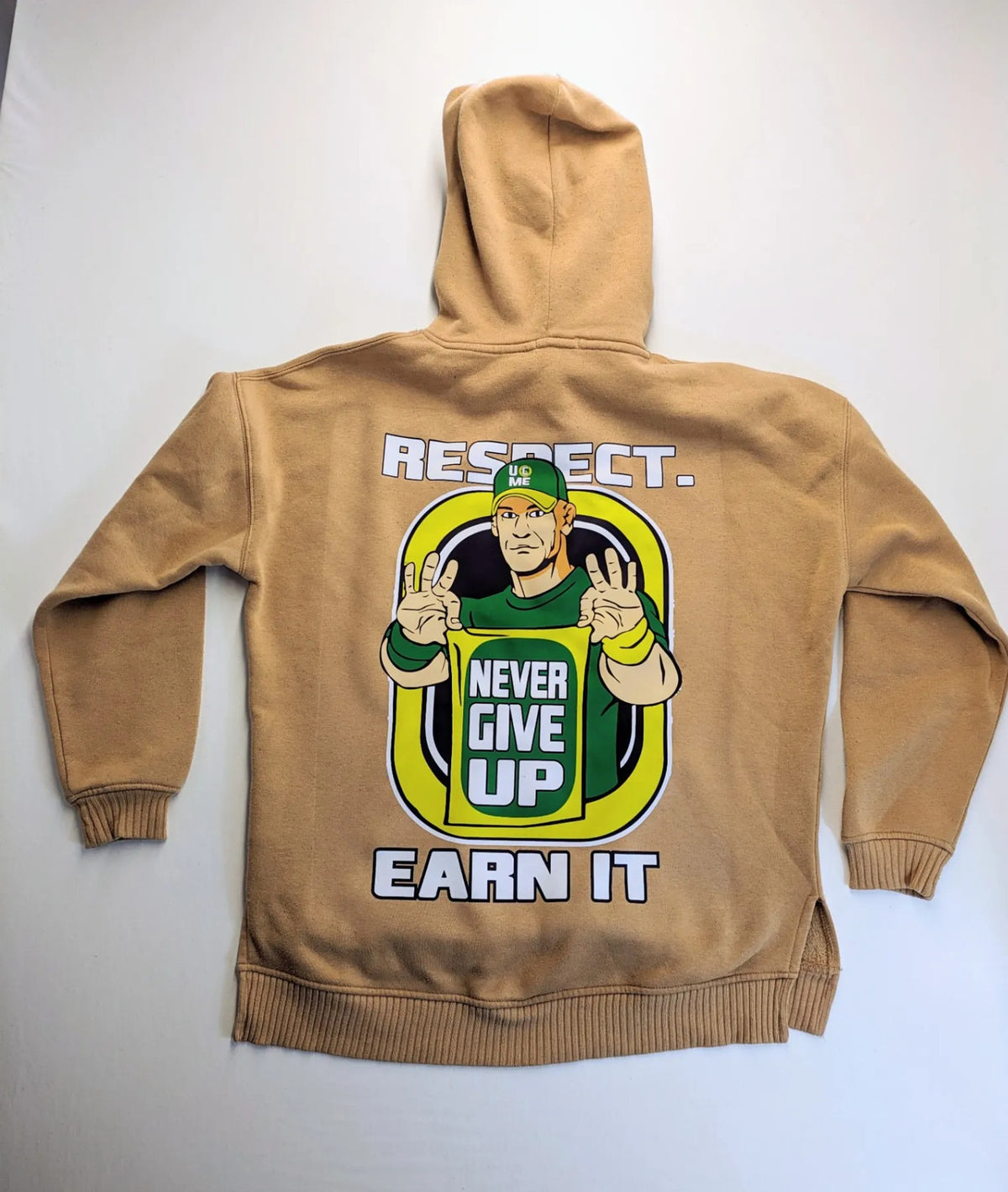 Amisu multi hoodie with John Cena graphic, "Never Give Up" slogan, kangaroo pocket.