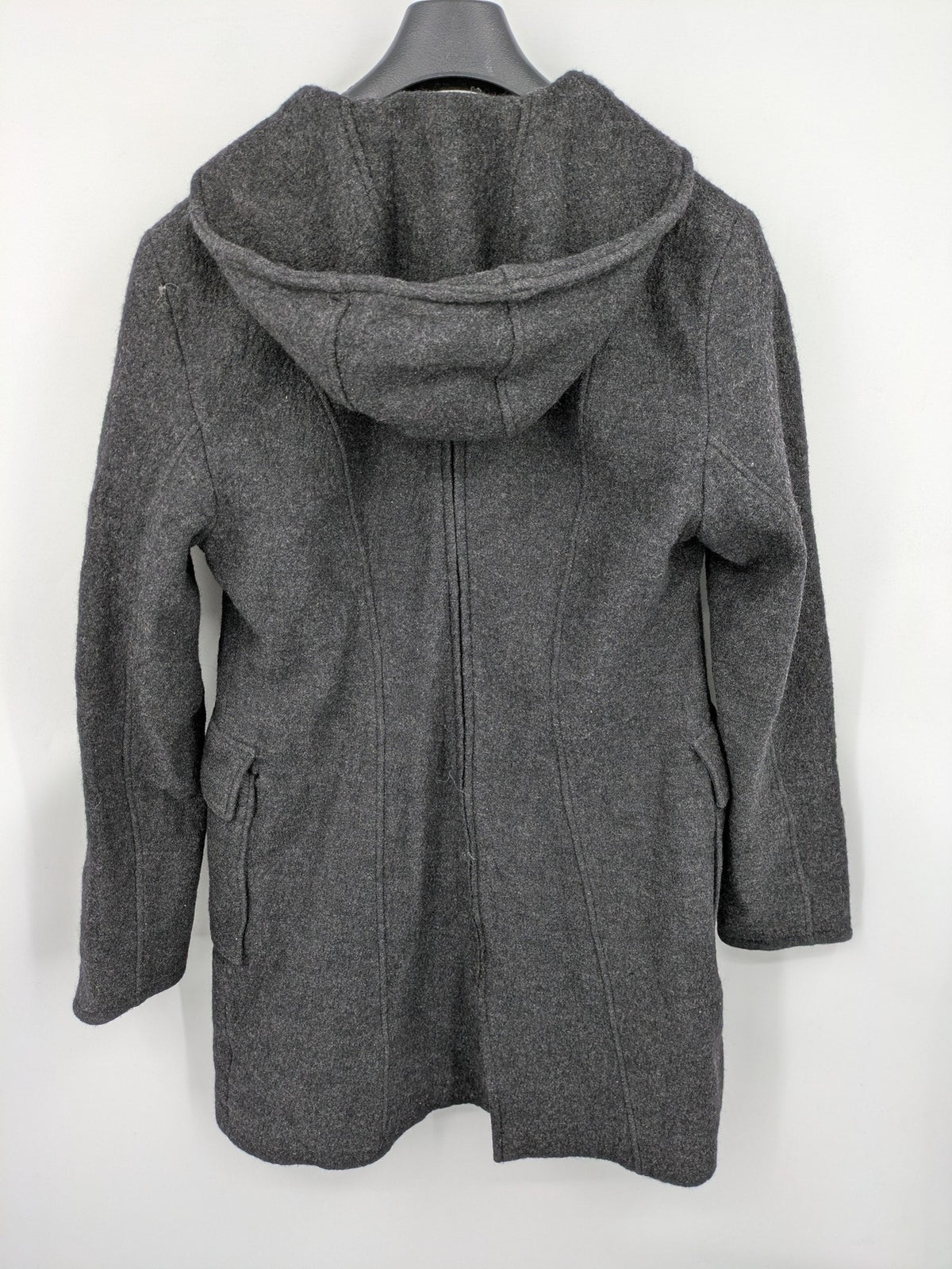 Mamalila grey coat 100% wool with hood and practical pockets, stylish design.