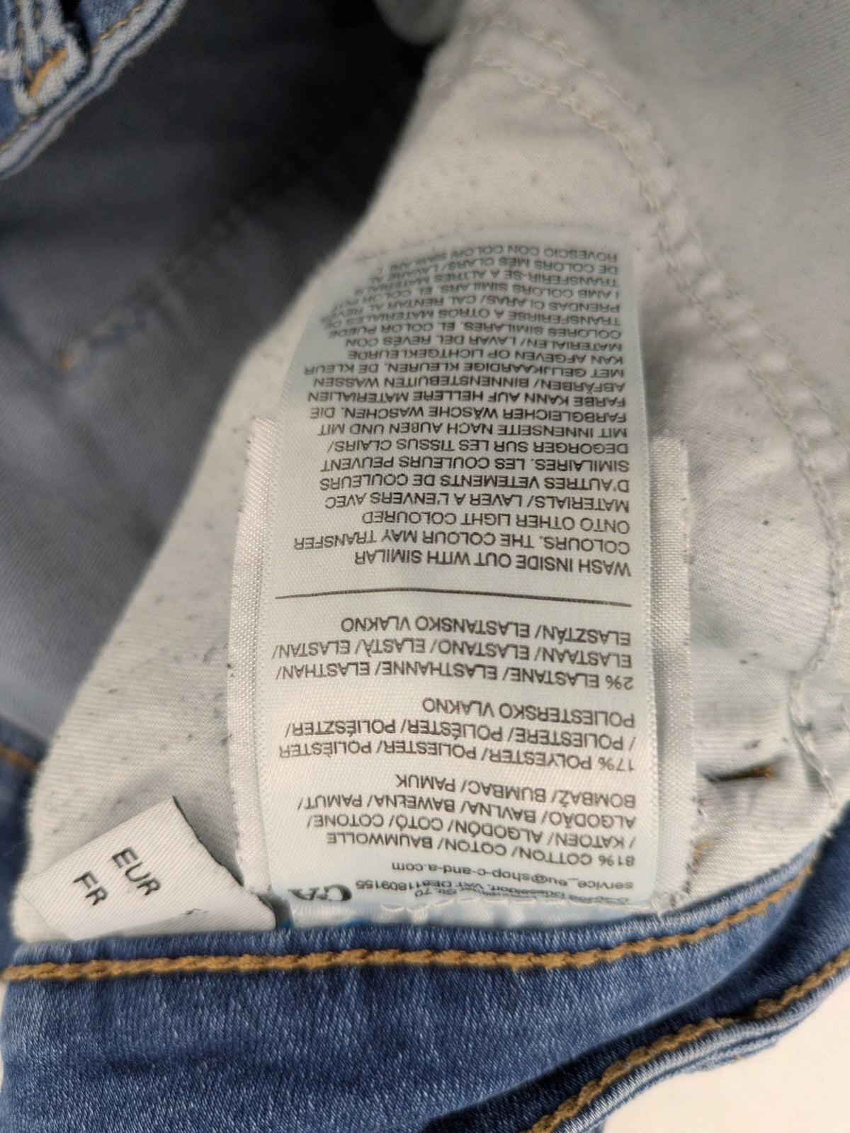 C&A blue skinny jeans with classic 5-pocket design and cotton-stretch material.