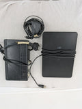 Strong satellite receiver black with logo, HDMI and SCART ports, complete antenna set.