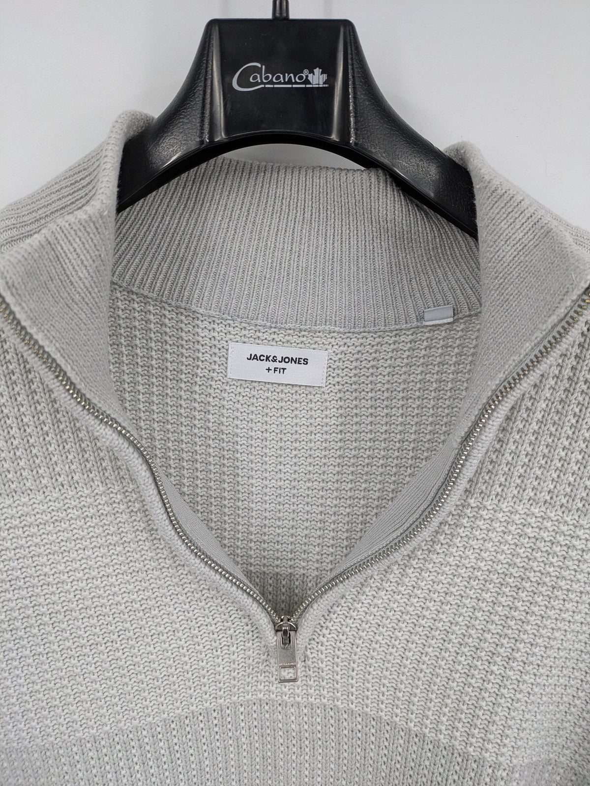 Jack & Jones grey turtle neck jumper with half zip and textured knit design.