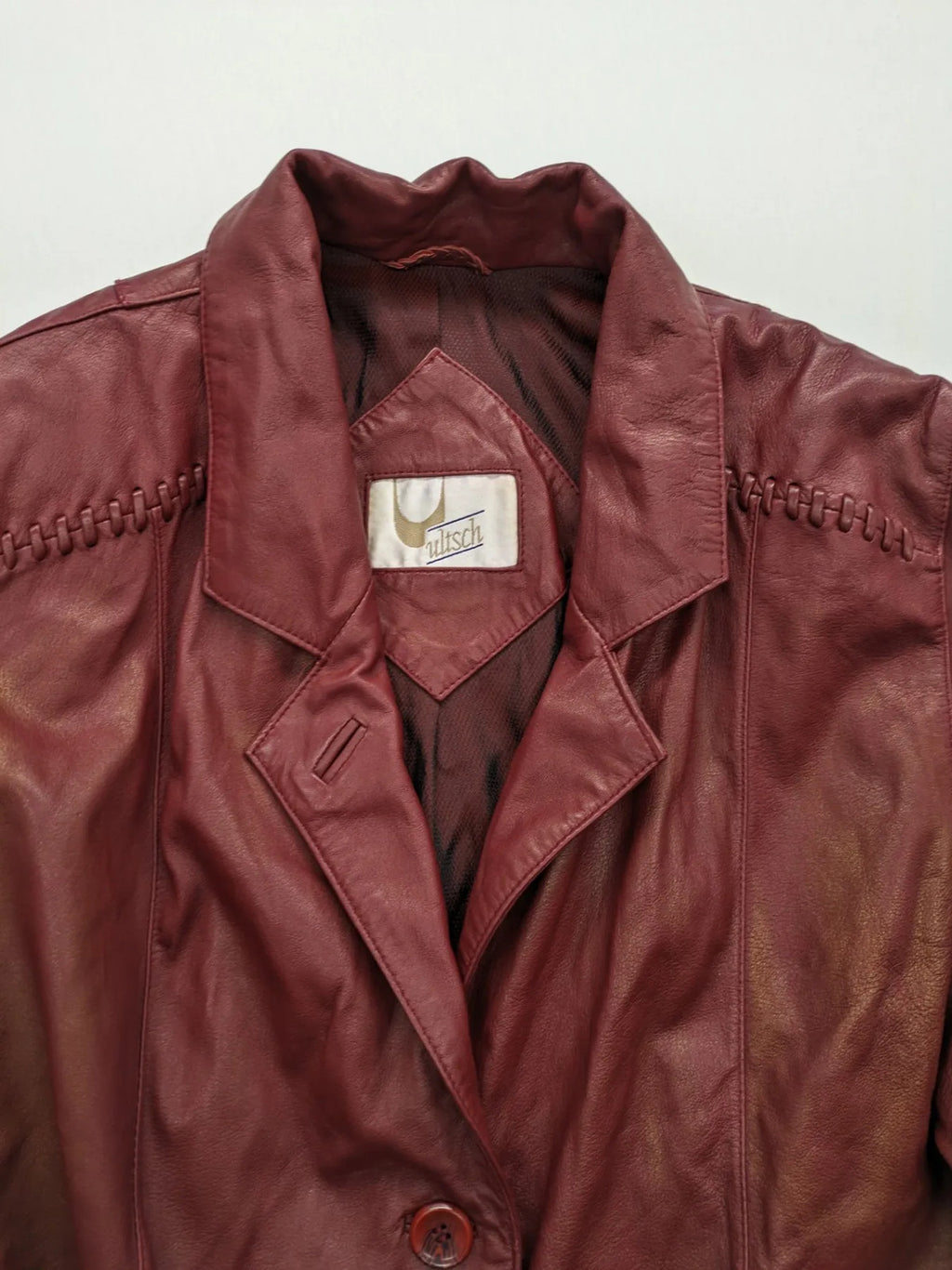 Ultsch burgundy leather jacket vintage soft lamb nappa with braided pocket details