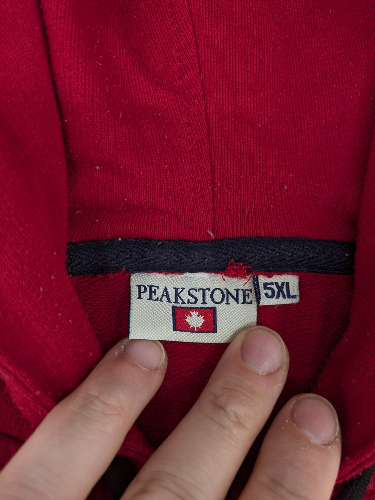 Peakstone red hoodie full zip with adjustable hood and two front pockets.