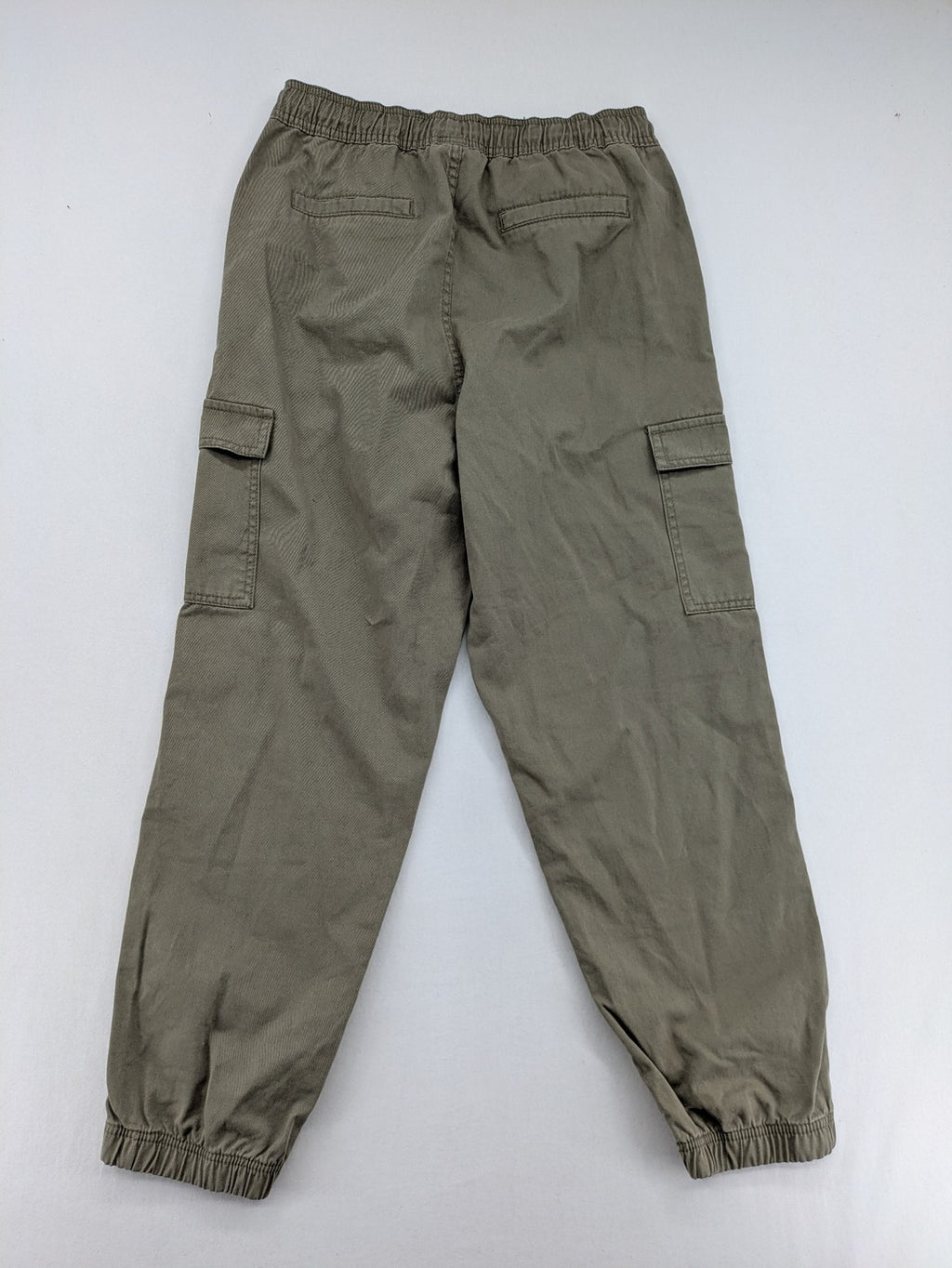 Y.F.K. khaki cargo pants with elastic cuffs, side pockets, and drawstring waistband.