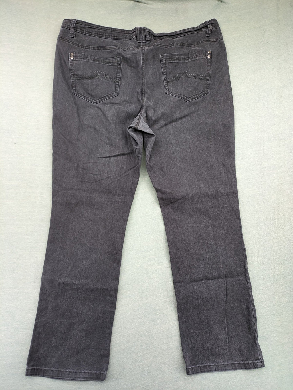 C&A grey straight jeans 5-pocket style with subtle rivets and stretch denim material.