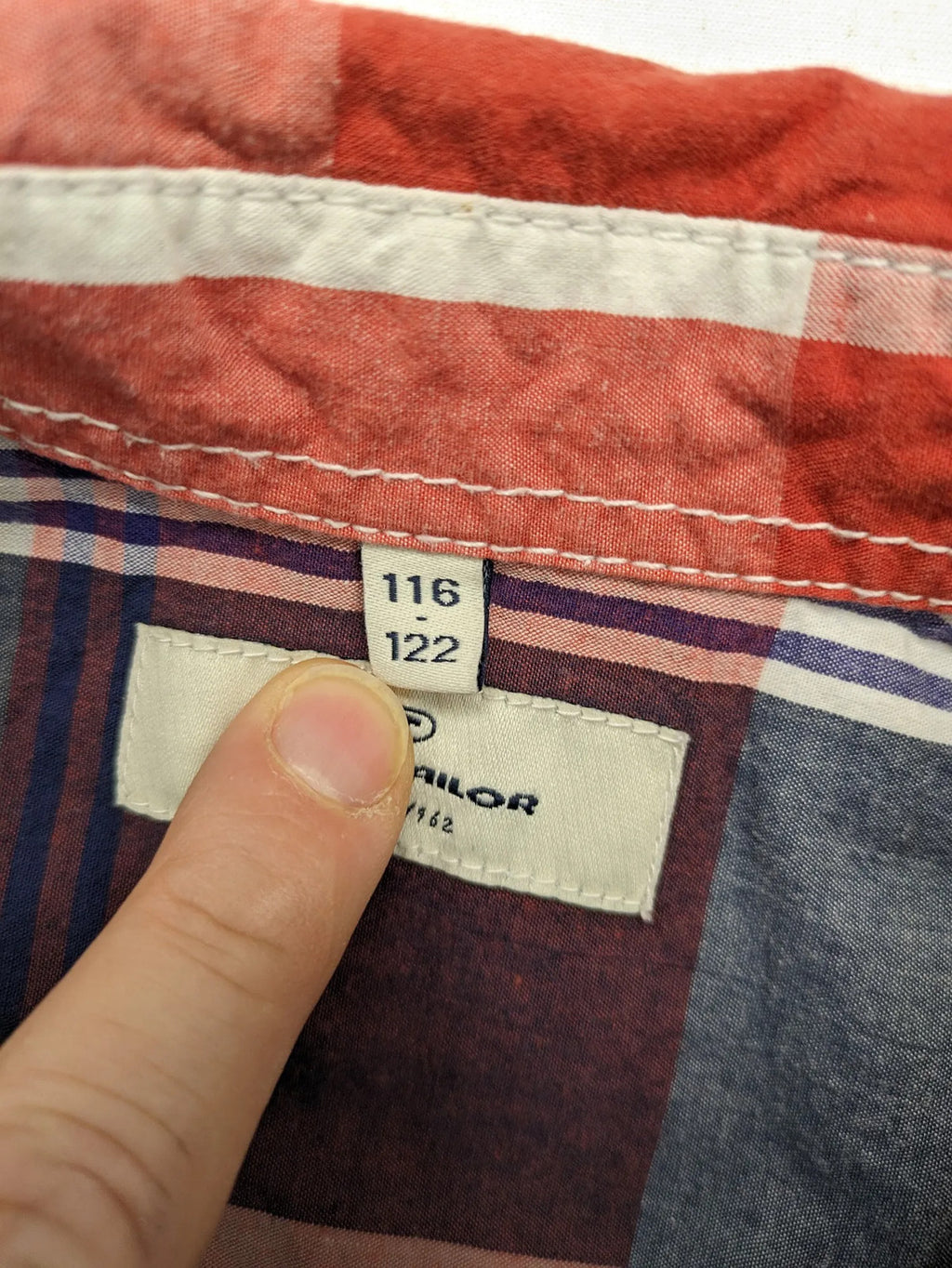 Tom Tailor baby jacket cream with red, white, and blue check pattern, button-down front.