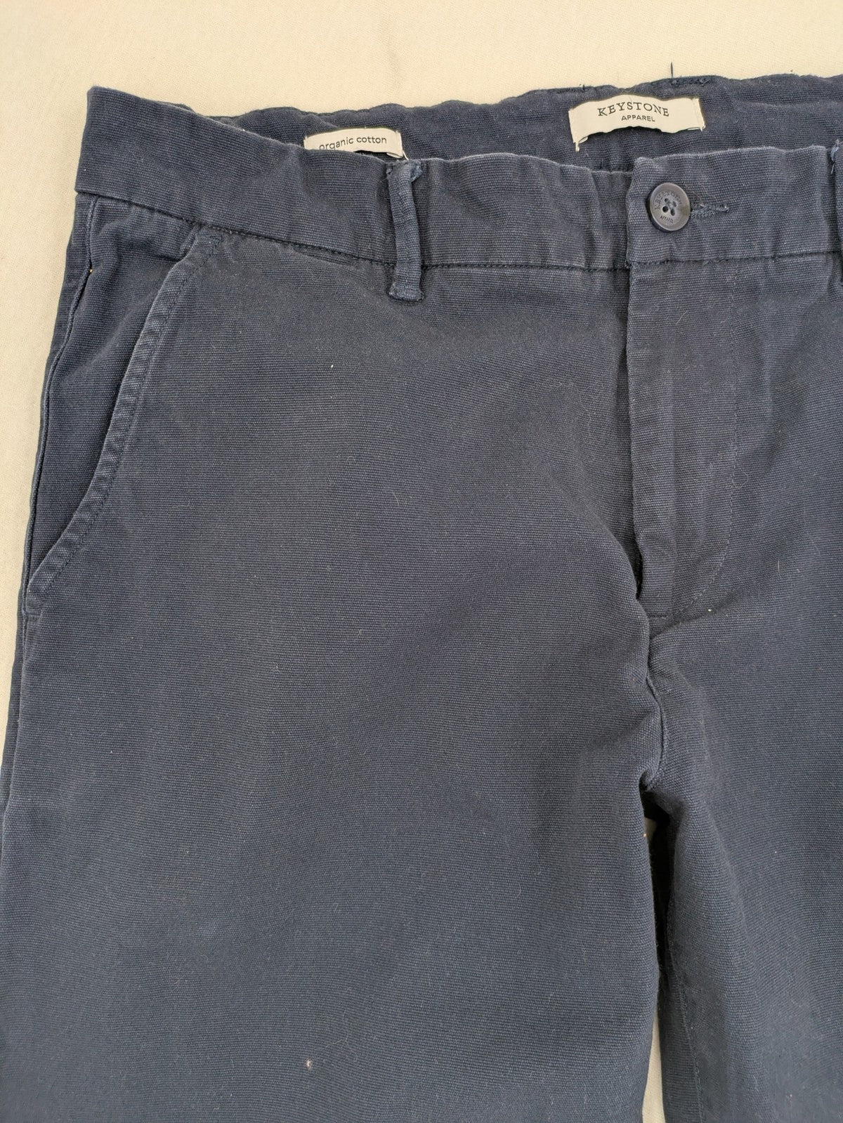 Keystone Apparel navy chino pants slim fit organic cotton with classic design.