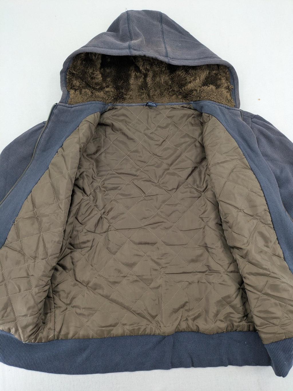 Gap Kids blue and grey zip-up hoodie with "All City Crew" logo and Sherpa lining.