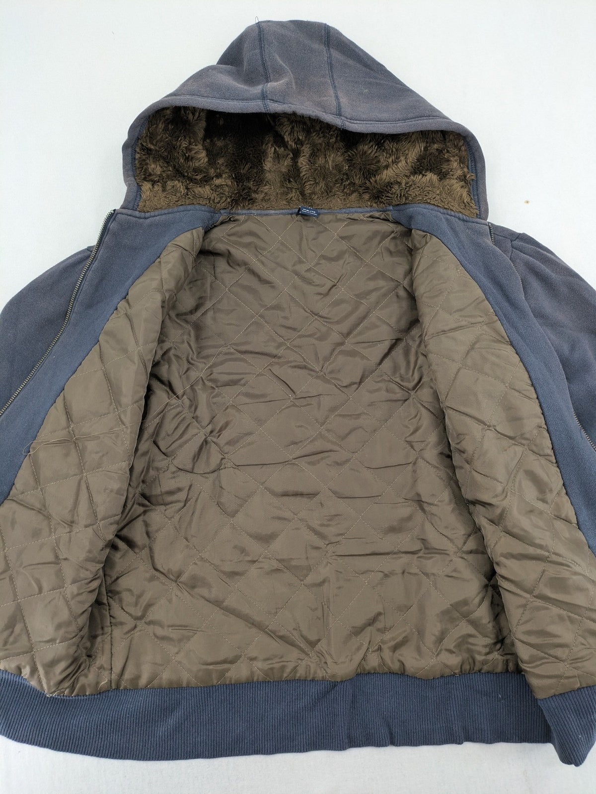 Gap Kids blue and grey zip-up hoodie with "All City Crew" logo and Sherpa lining.