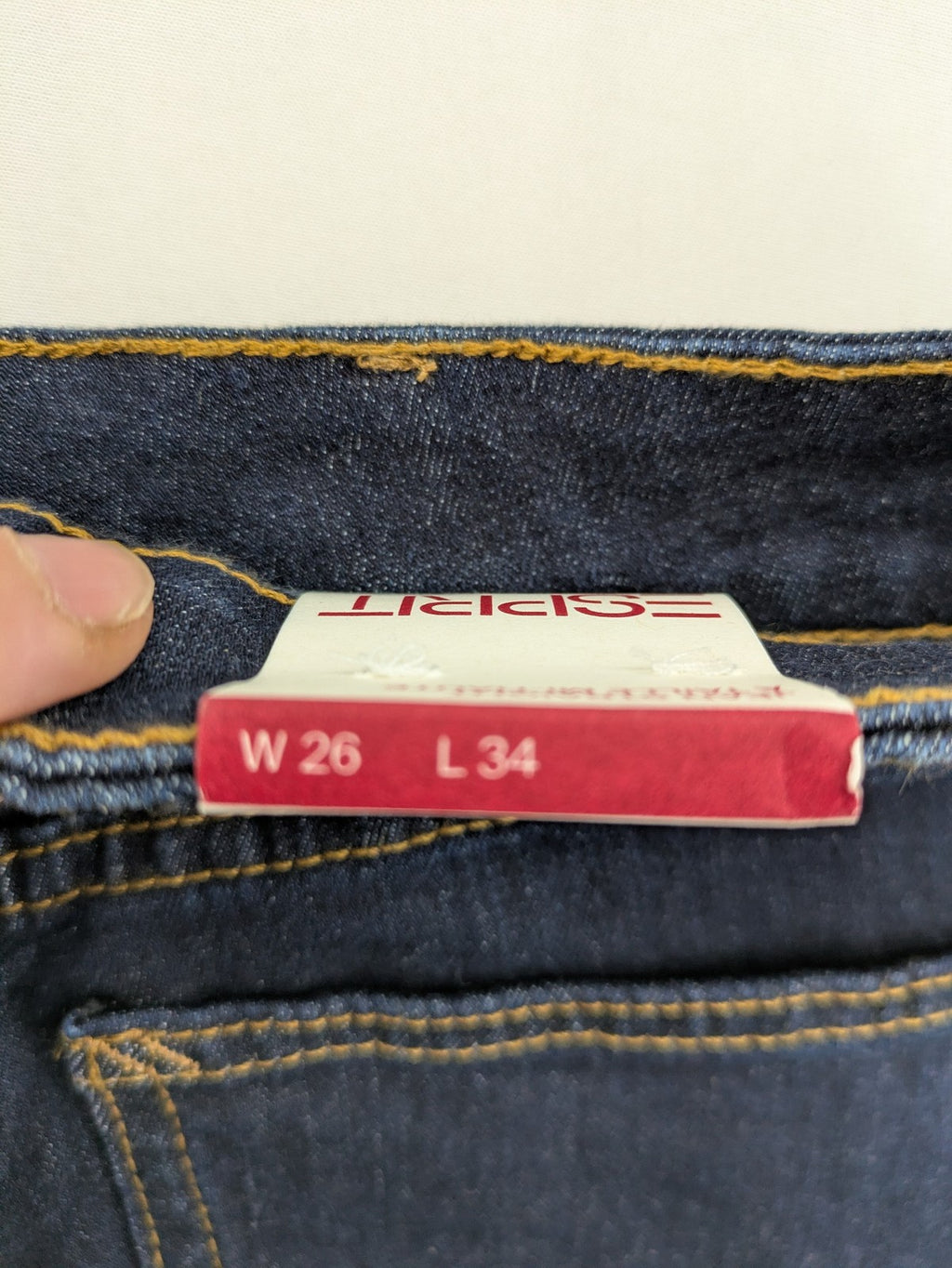Esprit blue straight leg jeans with contrasting stitching and mid-rise fit.