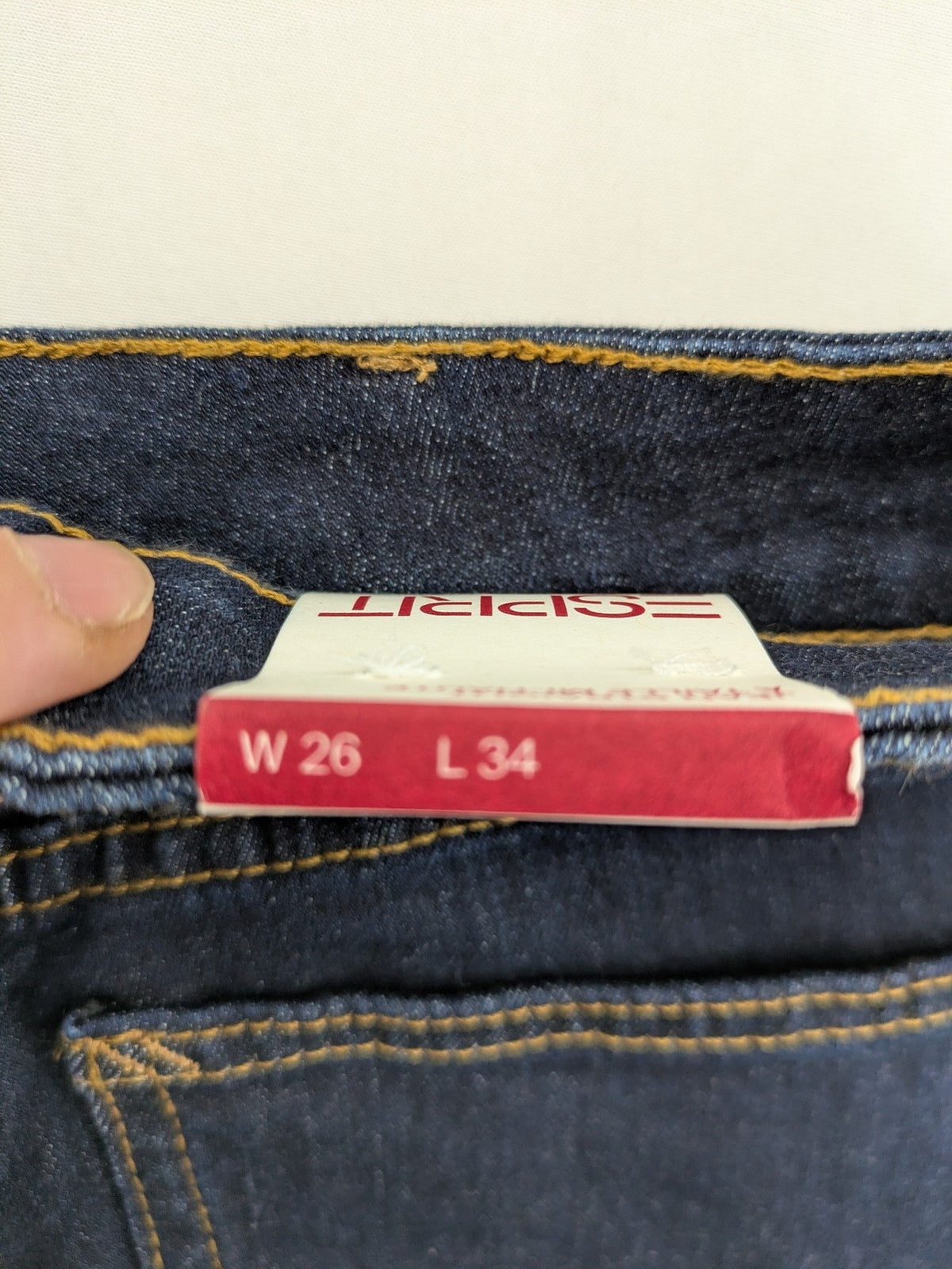 Esprit blue straight leg jeans with contrasting stitching and mid-rise fit.