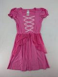 perfekt pink princess dress with puff sleeves and decorative lacing, lightweight fabric