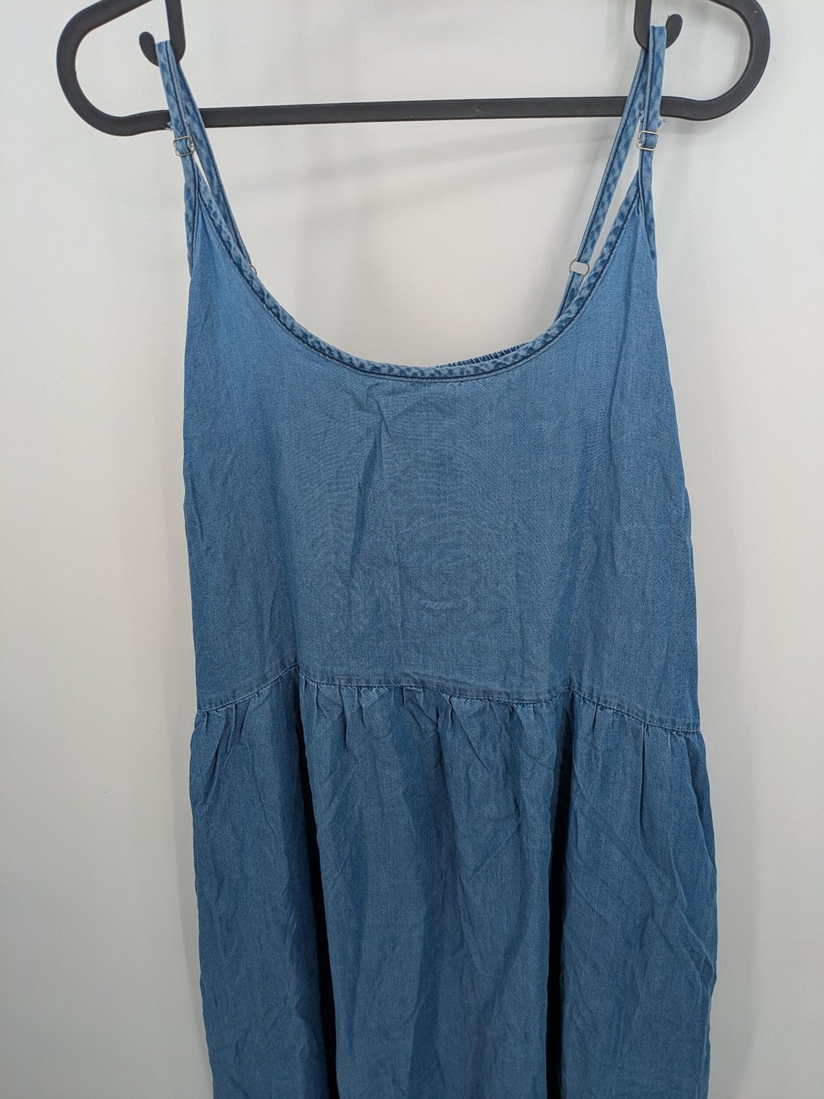 Infinity Woman blue maxi dress tiered design adjustable spaghetti straps soft lyocell material