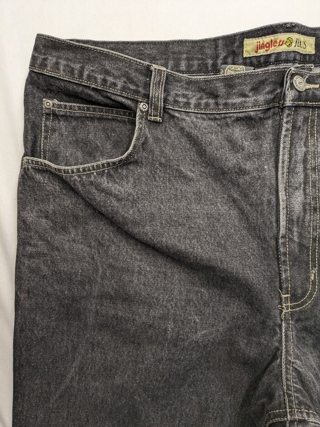 Jinglers straight jeans black grey faded wash, classic 5-pocket style, 100% cotton.