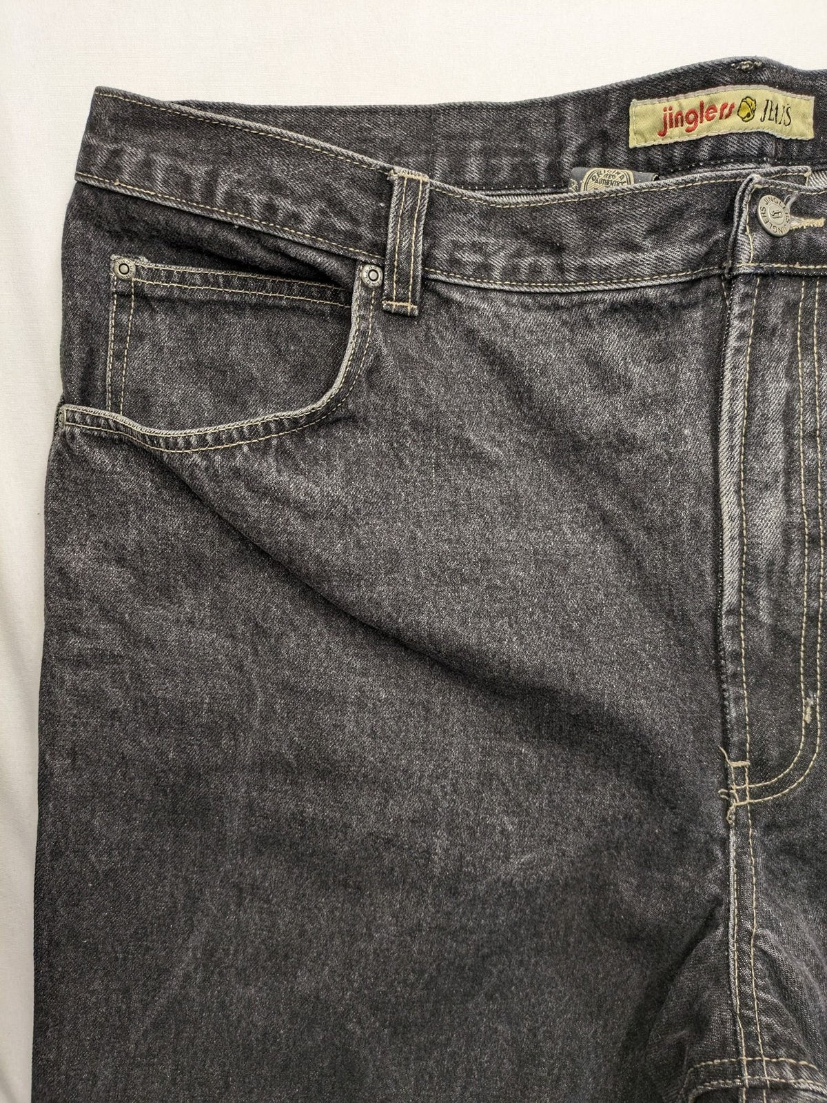 Jinglers straight jeans black grey faded wash, classic 5-pocket style, 100% cotton.