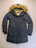 Tommy Hilfiger Denim blue parka coat with faux fur hood and Sherpa lining.