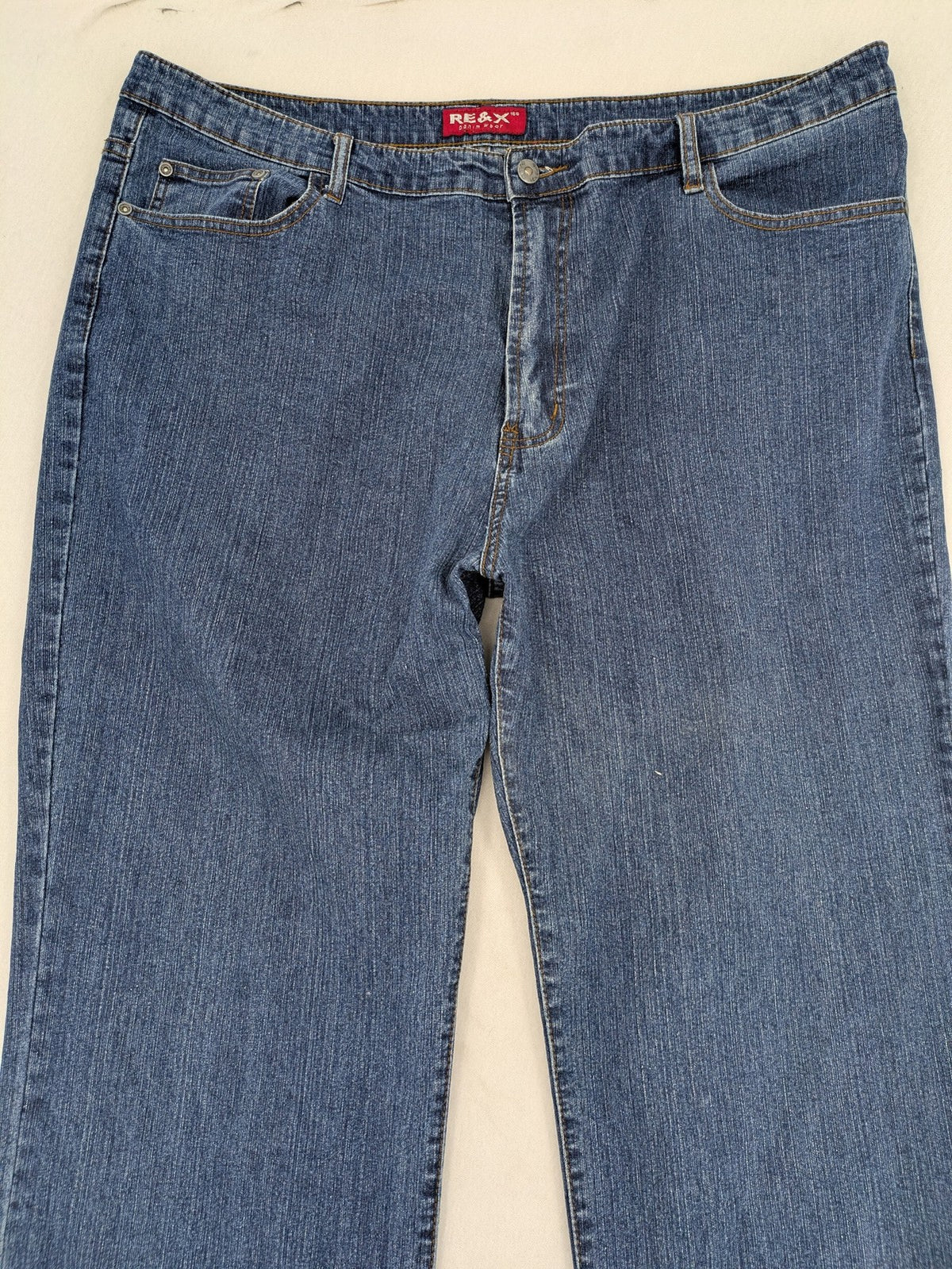 RE&X blue straight jeans dark wash five-pocket design stretch denim material