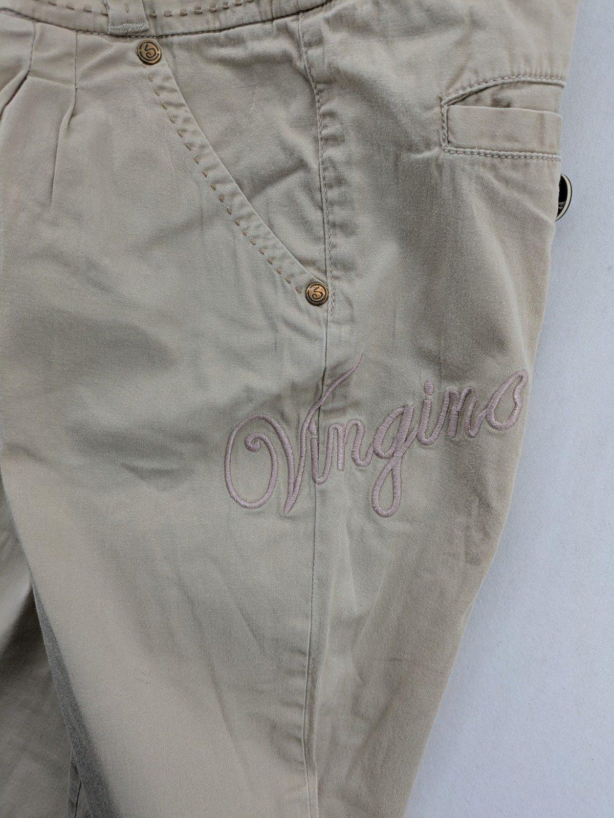 Vingino beige chino pants high waist double-button closure with embroidered details