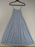 Ebelove blue summer dress with smocked bodice and adjustable spaghetti straps.