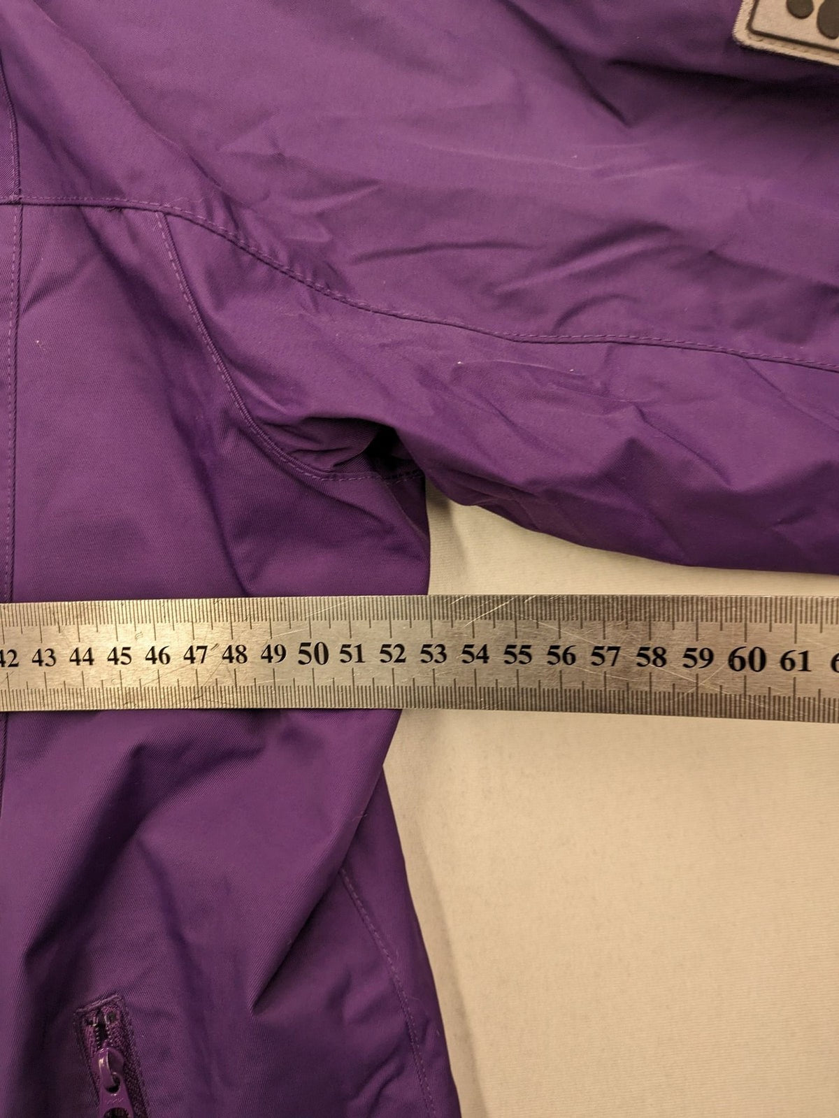 Jack Wolfskin purple outdoor jacket with adjustable hood and full zip, lightweight Stormlock material.