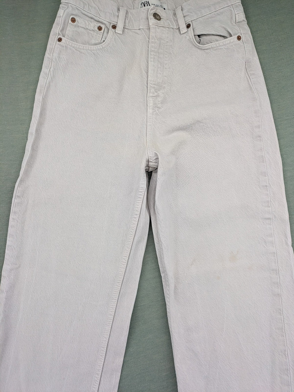 Zara grey straight jeans high waist 5-pocket design frayed hem vintage style