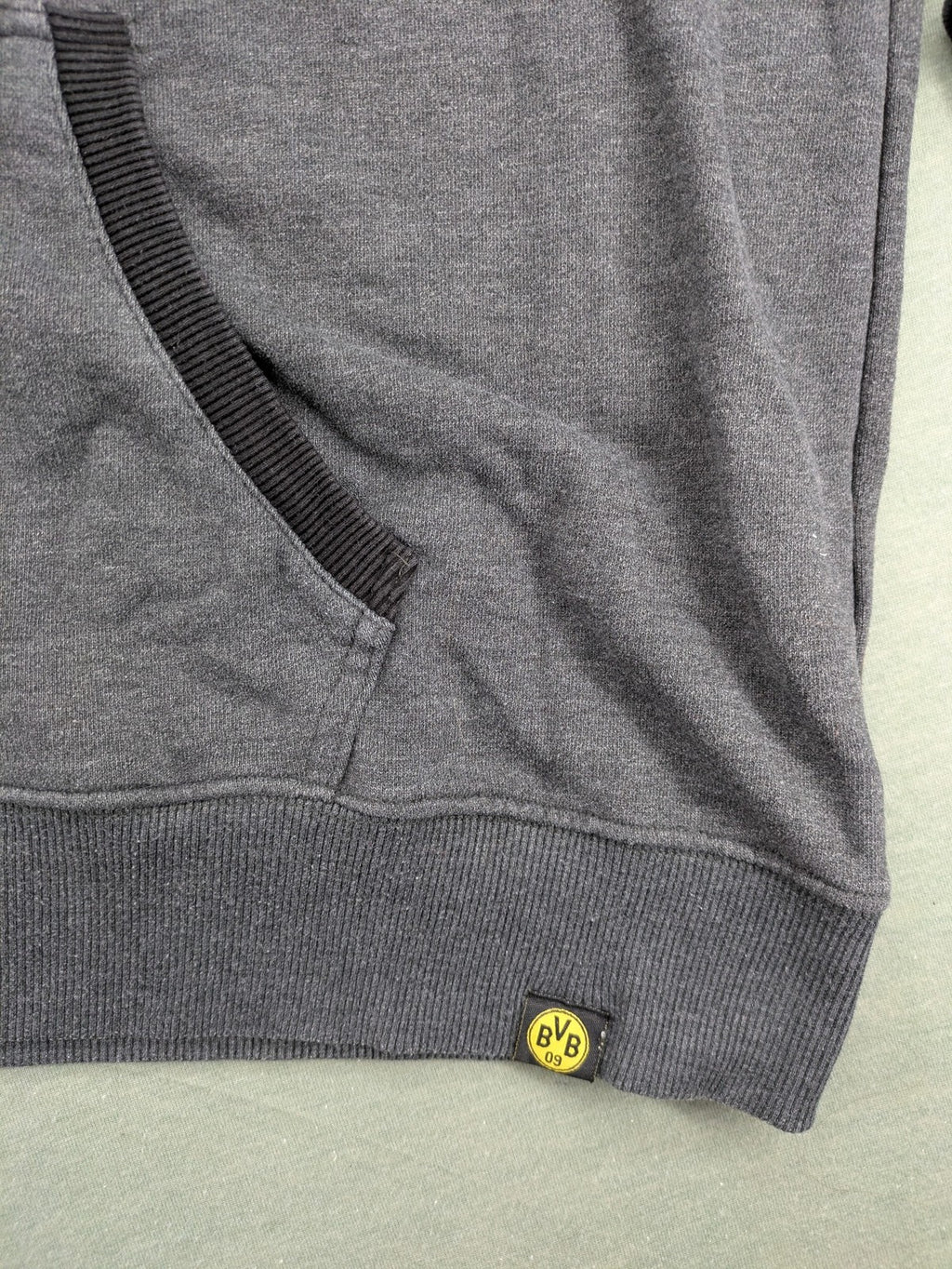 Borussia Dortmund grey and black hoodie with BVB 09 logo and full zip design.