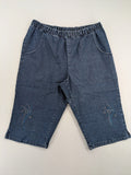 Denim & Co. blue capri jeans with elastic waistband and embellished rhinestones.