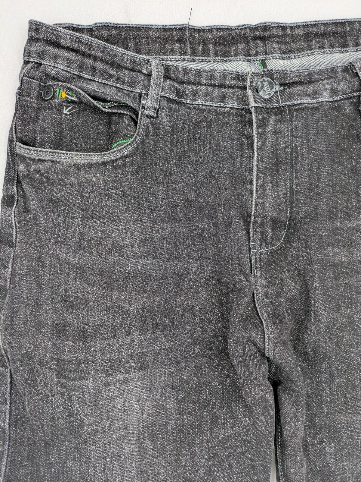 Denim straight jeans black grey washed stretch cotton 5-pocket design with logo details