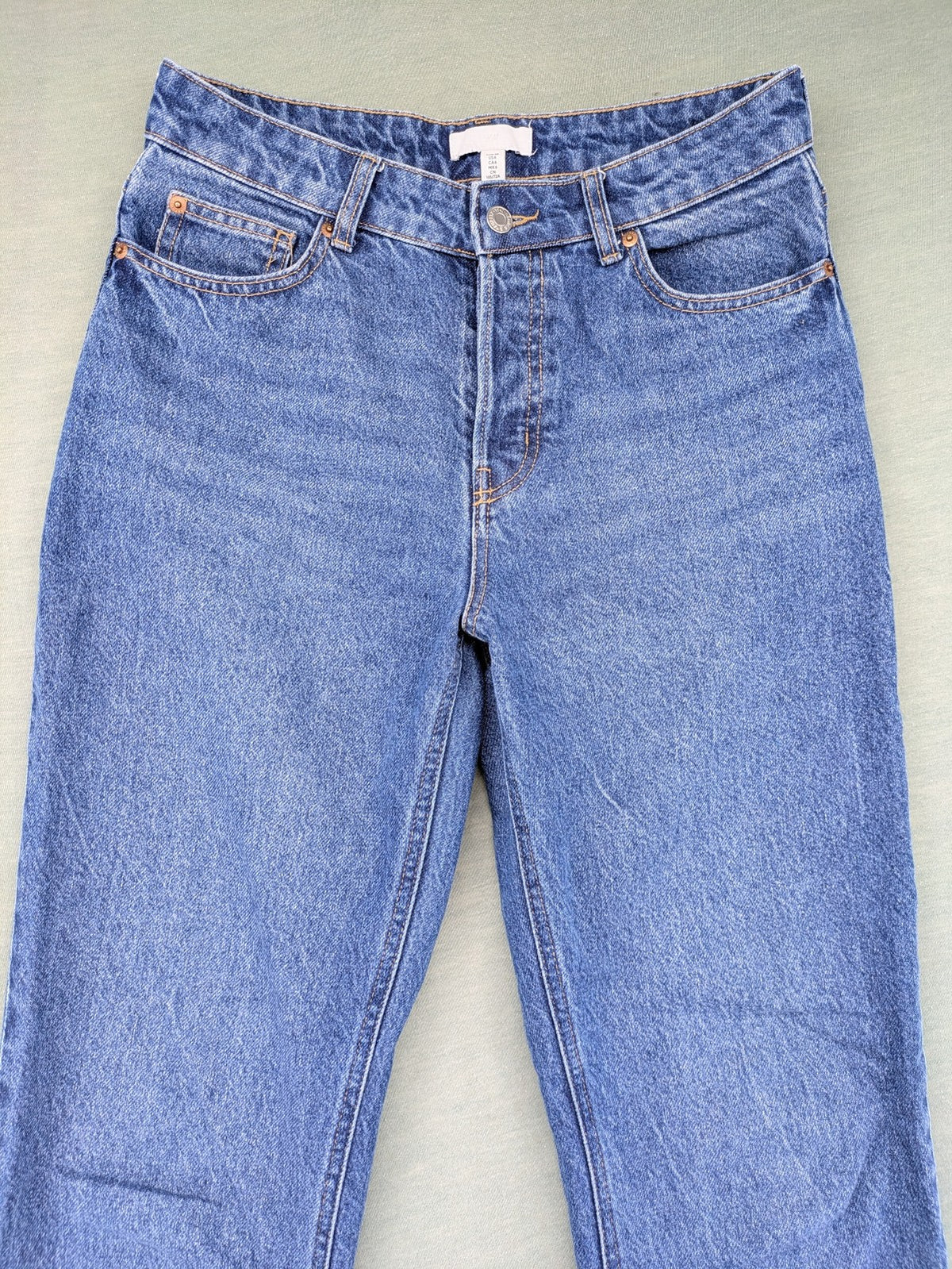 H&M blue straight jeans high rise button fly durable cotton vintage style