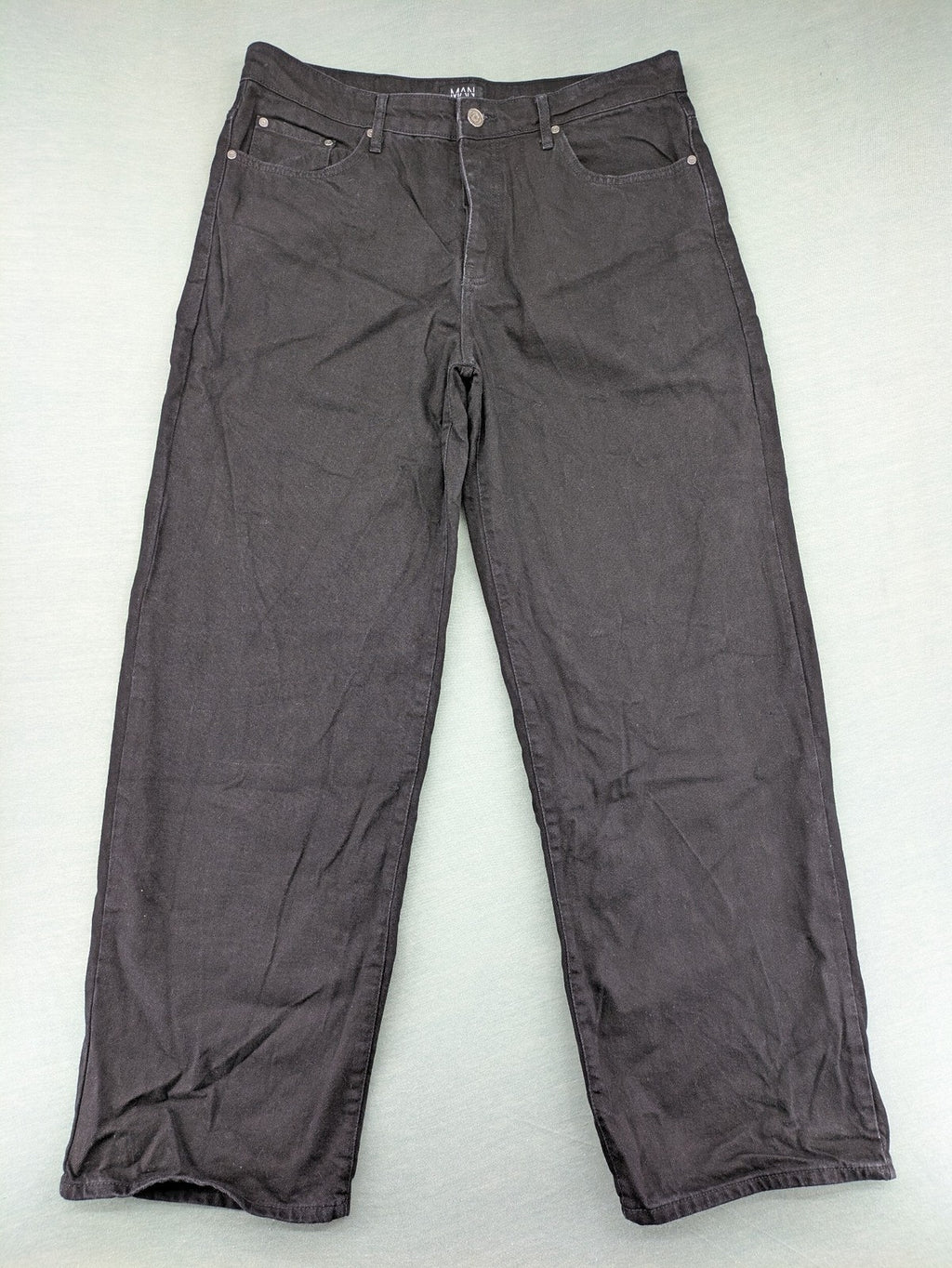 Boohooman grey straight jeans classic five-pocket design button fly 100% cotton denim