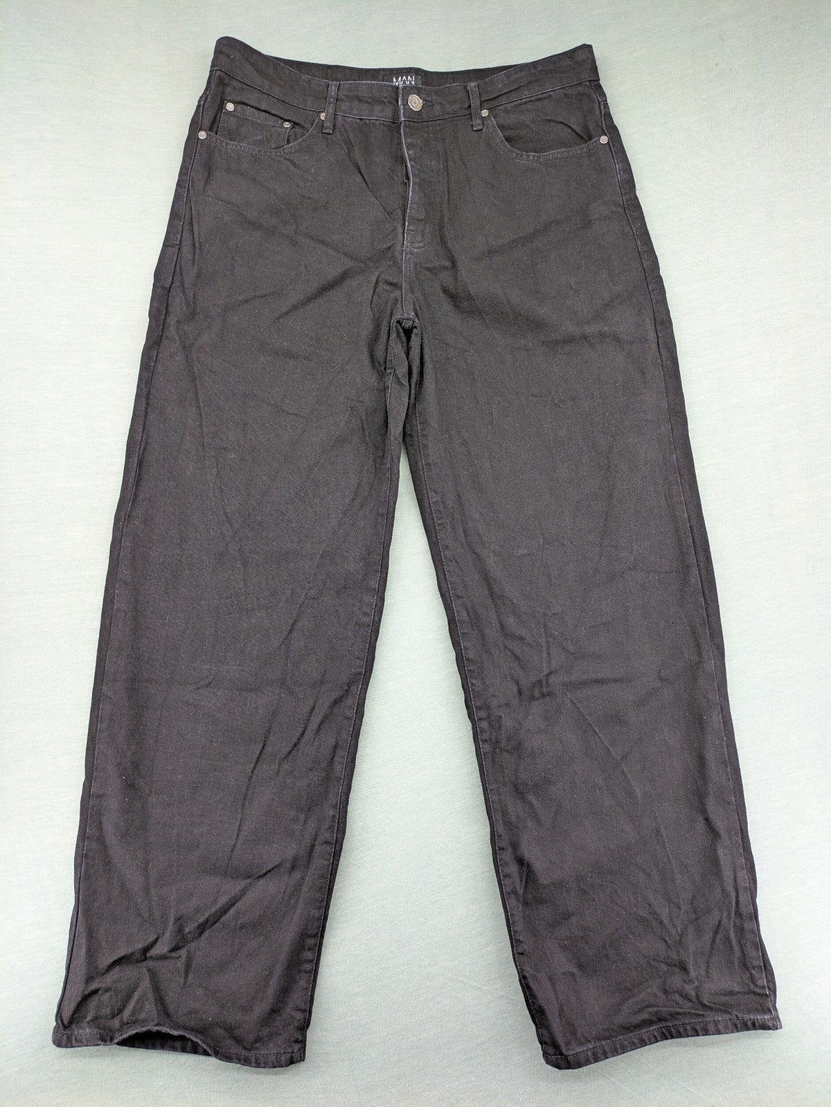 Boohooman grey straight jeans classic five-pocket design button fly 100% cotton denim