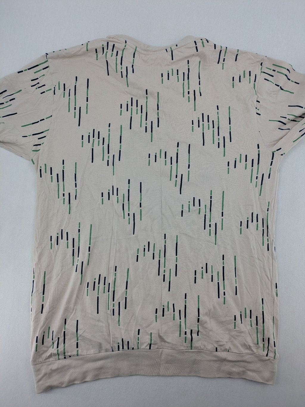 Normann beige striped long sleeve Henley shirt with button placket and chest pocket.