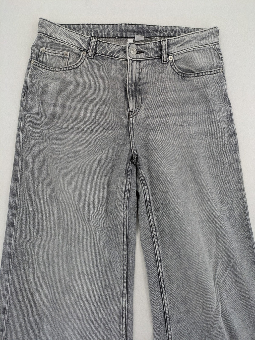 H&M Divided grey wide leg high waist jeans, washed denim, 100% cotton.