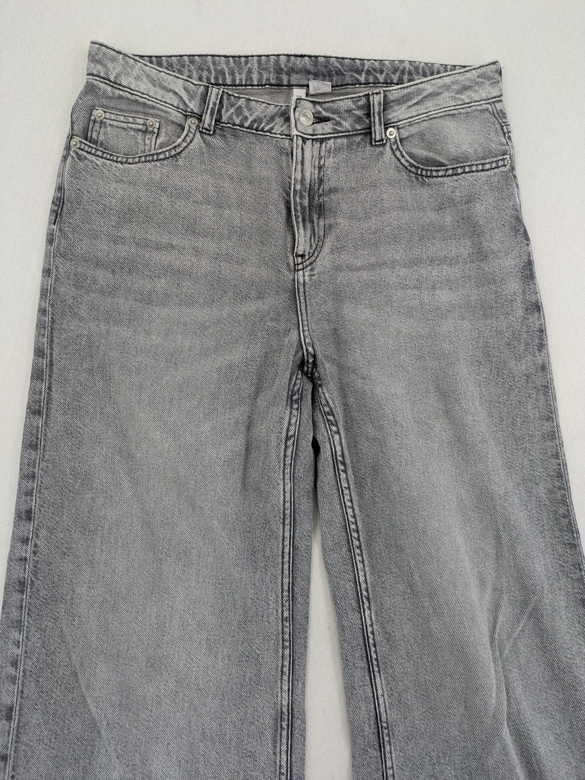 H&M Divided grey wide leg high waist jeans, washed denim, 100% cotton.