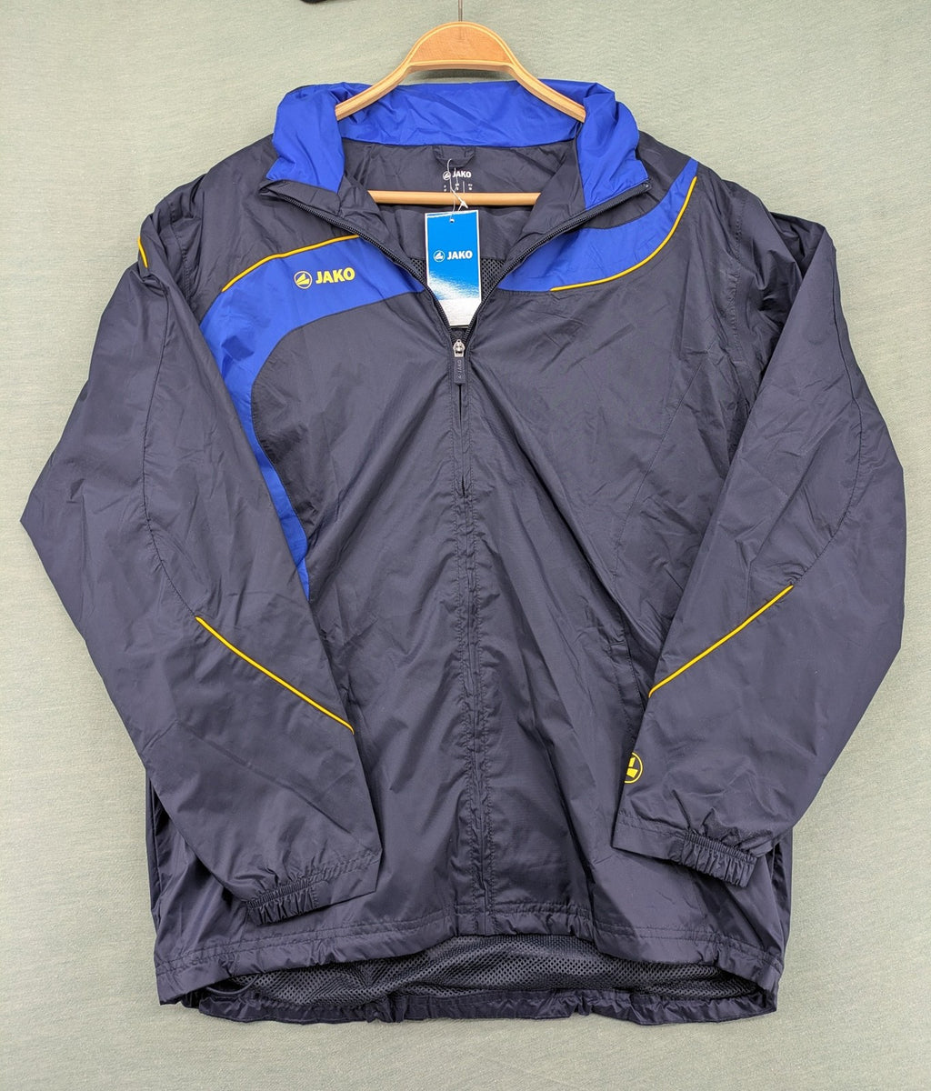 Jako navy windbreaker full zip jacket with breathable mesh lining and logo details.