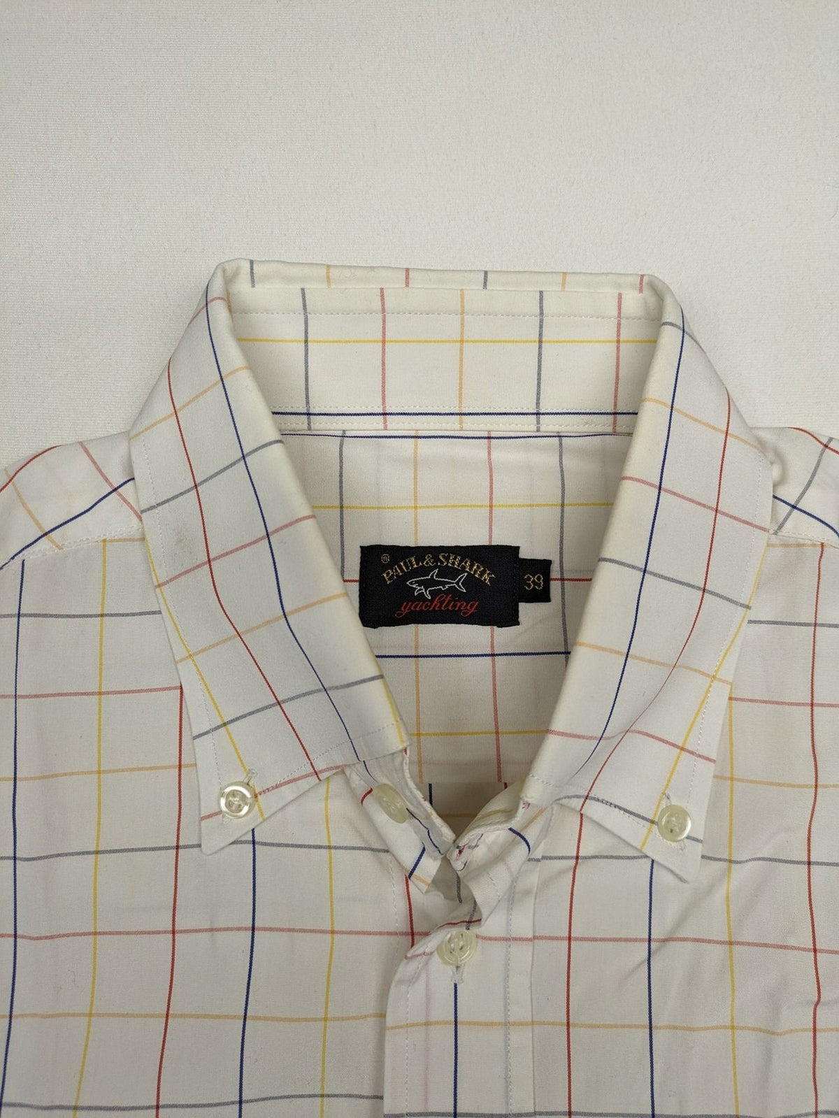 Paul & Shark multi-check long sleeve button-down shirt with embroidered logo on chest.