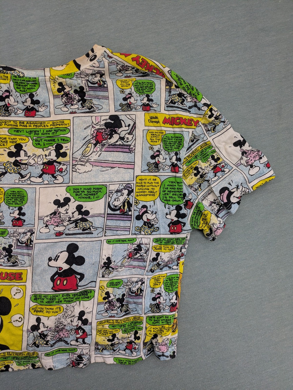 Zara multi-coloured cropped t-shirt featuring vibrant Mickey Mouse comic print and short sleeves.