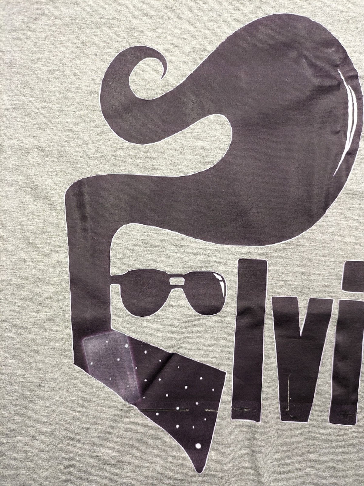 elvis presley band t-shirt grey featuring black graphic silhouette of Elvis with pompadour and sunglasses