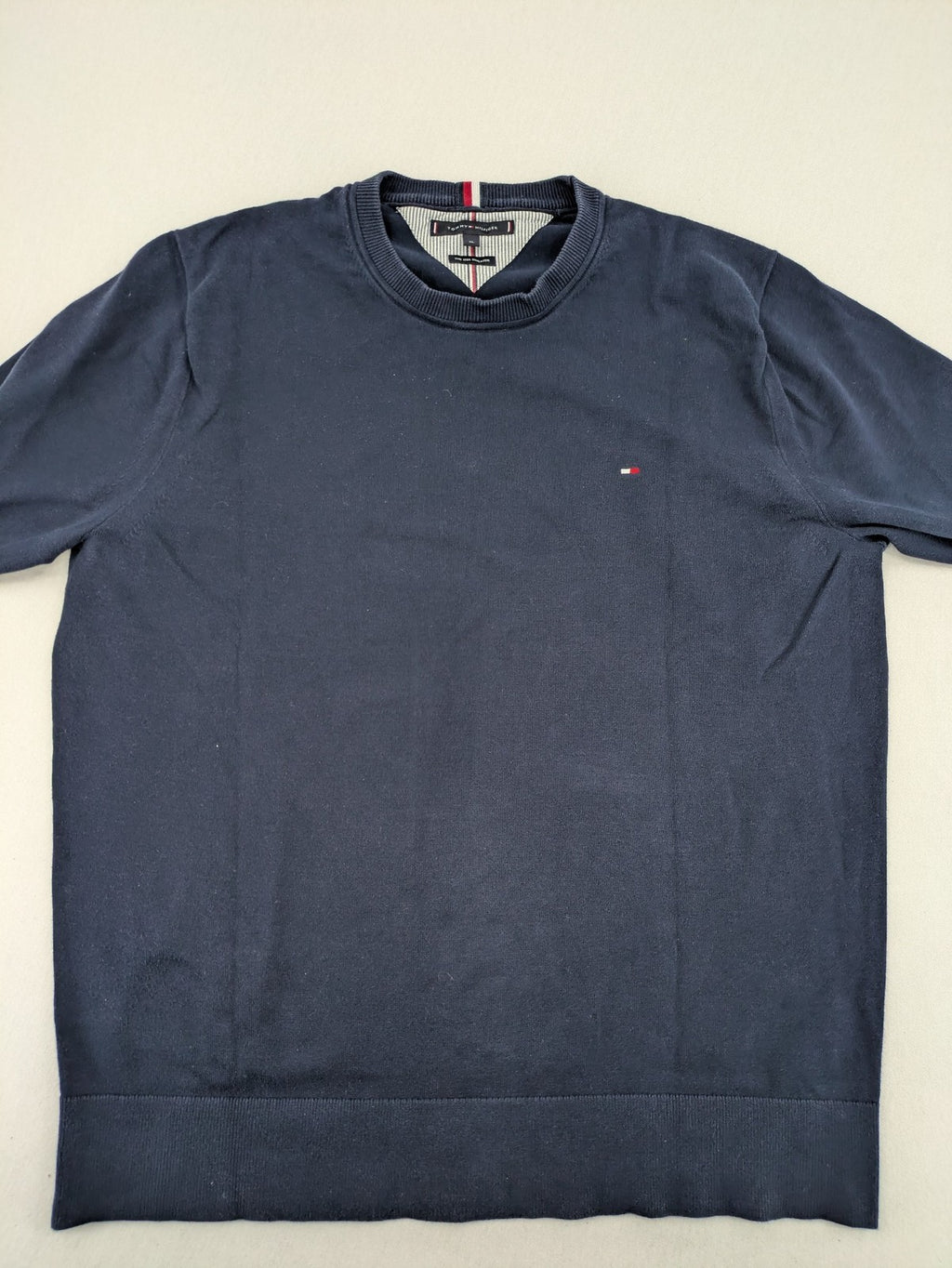 Tommy Hilfiger navy turtle neck jumper, soft cotton, classic logo detail.