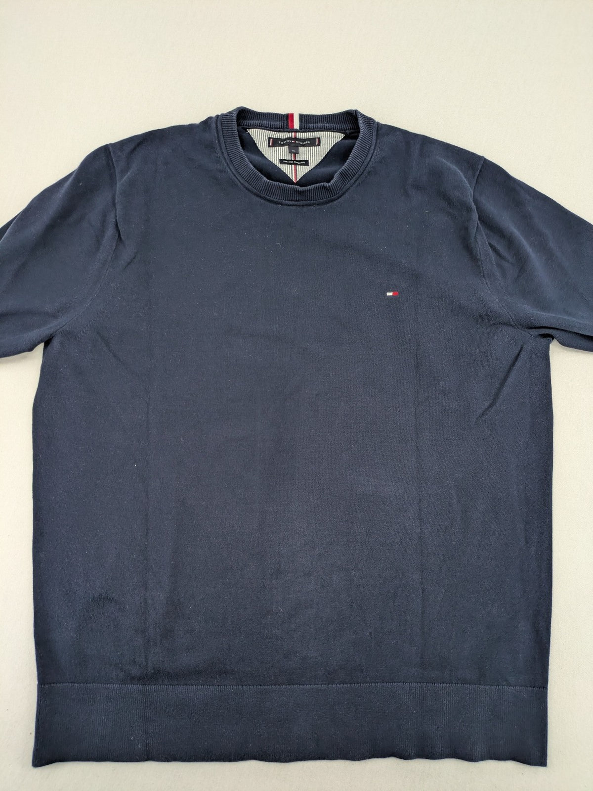 Tommy Hilfiger navy turtle neck jumper, soft cotton, classic logo detail.