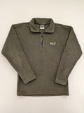 Jack Wolfskin khaki turtle neck jumper with quarter zip and embroidered paw logo.