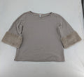 Alba Moda beige turtle neck jumper with plush faux fur cuffs and 3/4 sleeves.