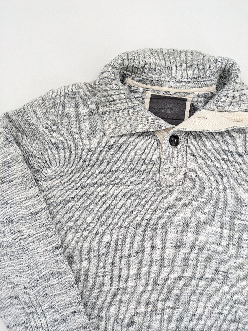 H&M L.O.G.G. grey turtle neck jumper with stylish shawl collar and textured knit.