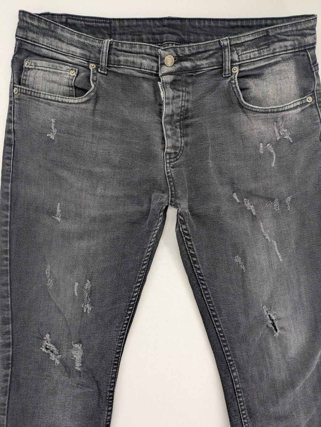 Dsquared2 grey slim jeans distressed finish button fly five-pocket design