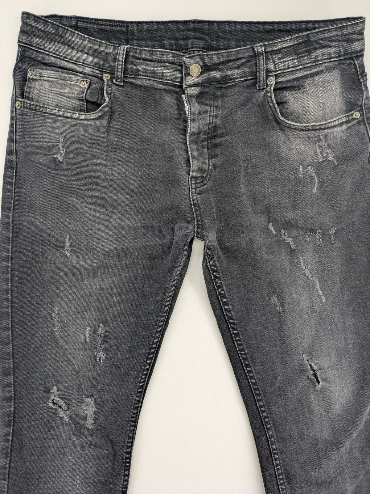 Dsquared2 grey slim jeans distressed finish button fly five-pocket design
