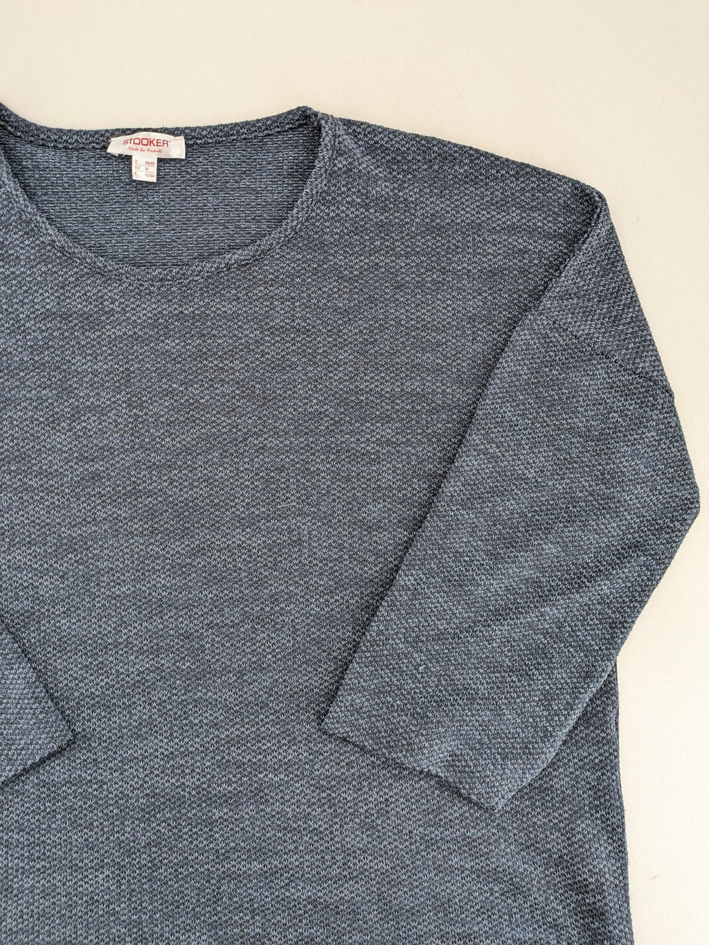 Stooker blue turtle neck jumper with melange knit texture and 3/4 sleeves.