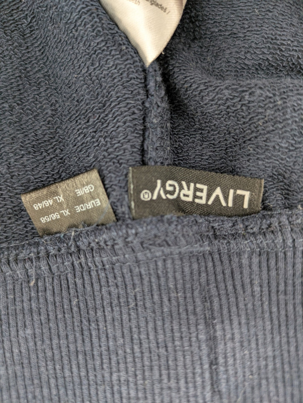 Livergy blue sweatshorts with "Northeast Sailors" graphic print and elastic waistband.