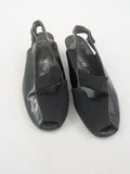 Jenny by Ara black slingback pumps with peep-toe front and glossy finish.